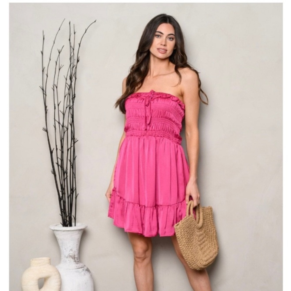 BARBIE PINK Silk Like Smocked Dress. $45. 
Harmony In Natu…